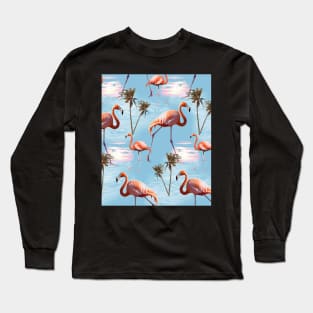 Flamingo Palm, Flamingos And Palms, Sunset Long Sleeve T-Shirt